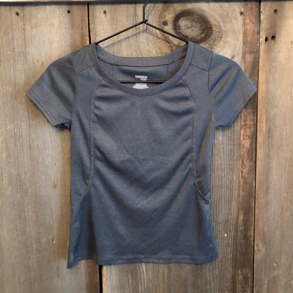 Danskin Now Charcoal Heather Gray Dri-More Mesh Short Sleeve Active Tee Medium